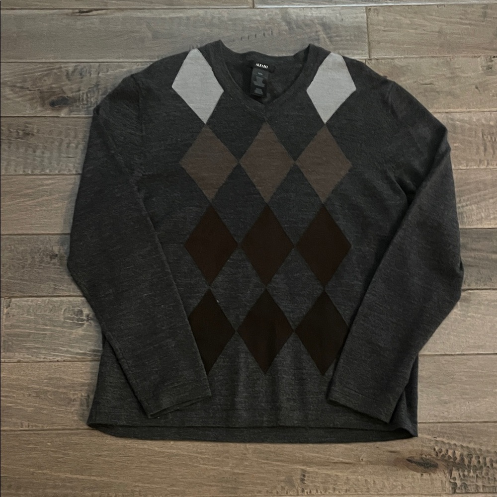 Alfani Dark Gray and Brown merino wool V-Neck Sweater
